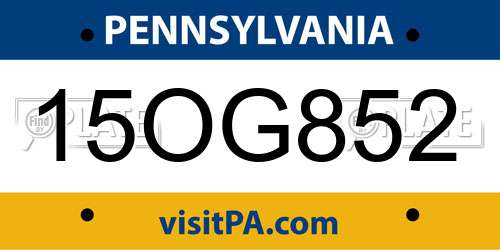 15OG852 Pennsylvania License Plate