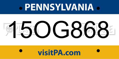 15OG868 Pennsylvania License Plate