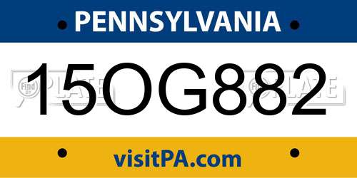 15OG882 Pennsylvania License Plate