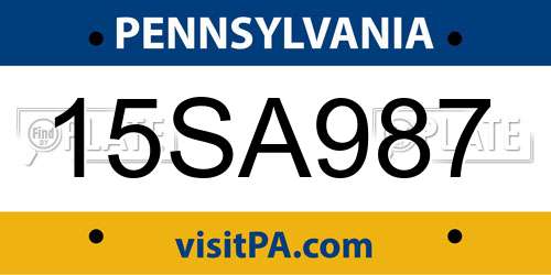 15SA987 Pennsylvania License Plate