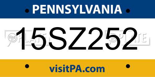 15SZ252 Pennsylvania License Plate