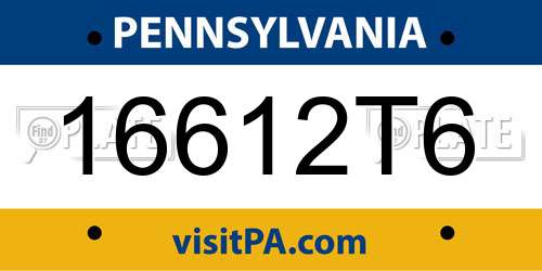 16612T6 Pennsylvania License Plate