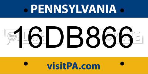 16DB866 Pennsylvania License Plate