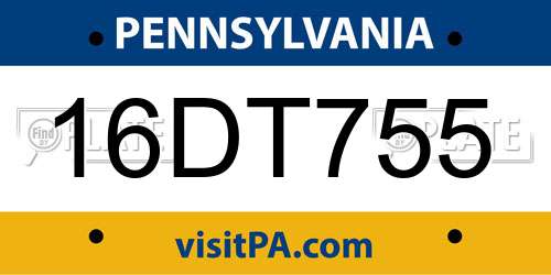 16DT755 Pennsylvania License Plate