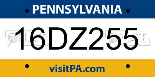 16DZ255 Pennsylvania License Plate
