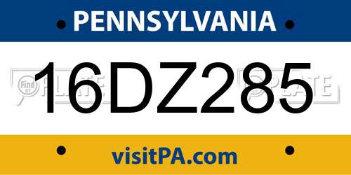 16DZ285 Pennsylvania License Plate