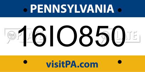 16IO850 Pennsylvania License Plate