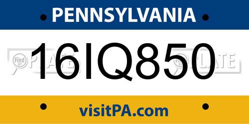 16IQ850 Pennsylvania License Plate