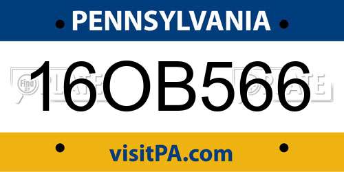 16OB566 Pennsylvania License Plate