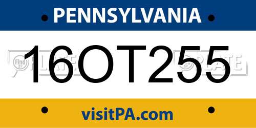 16OT255 Pennsylvania License Plate