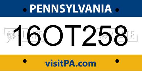 16OT258 Pennsylvania License Plate