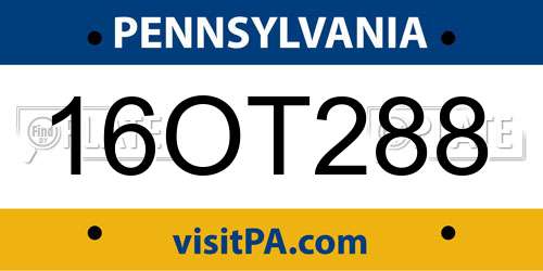 16OT288 Pennsylvania License Plate
