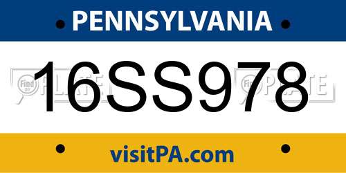 16SS978 Pennsylvania License Plate