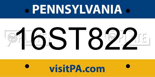 16ST822 Pennsylvania License Plate