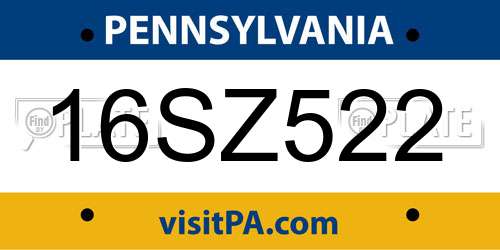 16SZ522 Pennsylvania License Plate