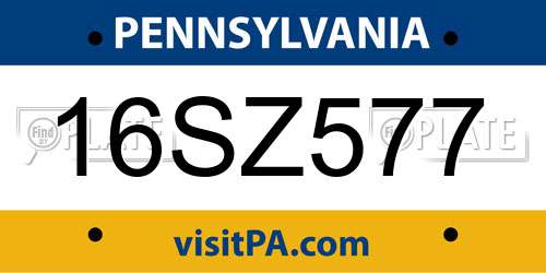 16SZ577 Pennsylvania License Plate