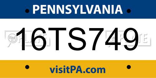 16TS749 Pennsylvania License Plate