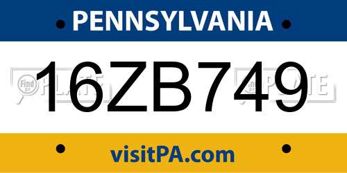 16ZB749 Pennsylvania License Plate
