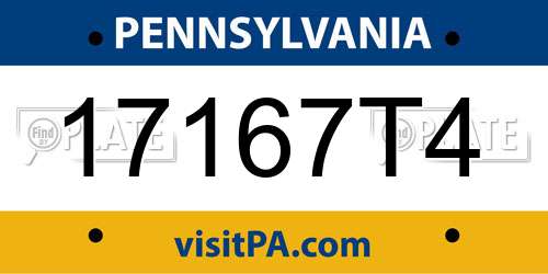 17167T4 Pennsylvania License Plate
