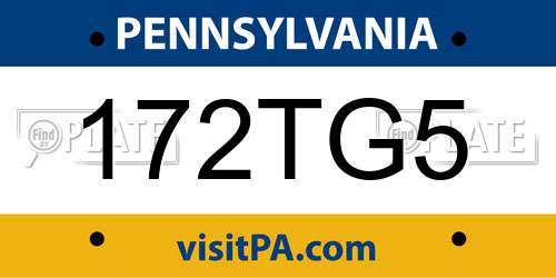 172TG5 Pennsylvania License Plate