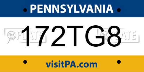 172TG8 Pennsylvania License Plate