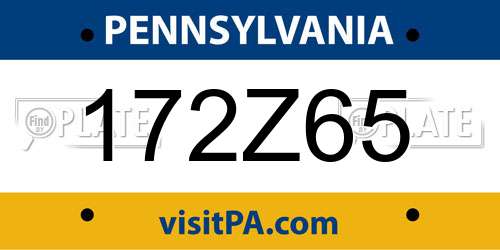 172Z65 Pennsylvania License Plate