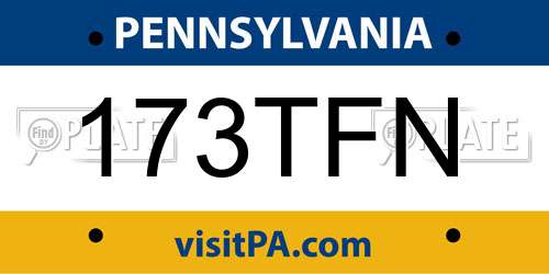 173TFN Pennsylvania License Plate