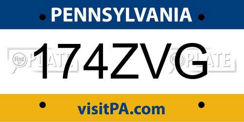 174ZVG Pennsylvania License Plate