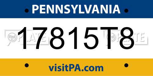 17815T8 Pennsylvania License Plate
