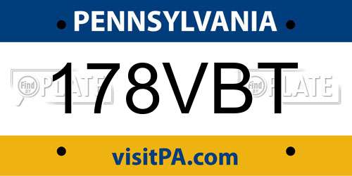 178VBT Pennsylvania License Plate
