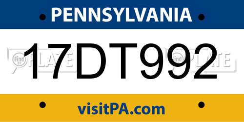 17DT992 Pennsylvania License Plate