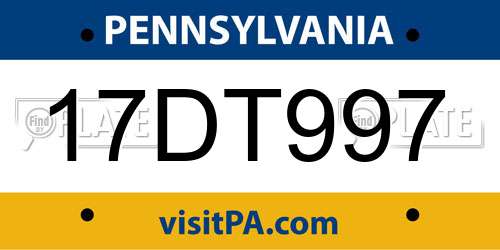 17DT997 Pennsylvania License Plate