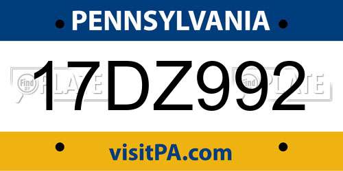 17DZ992 Pennsylvania License Plate