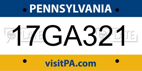 17GA321 Pennsylvania License Plate