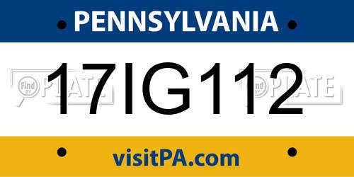 17IG112 Pennsylvania License Plate