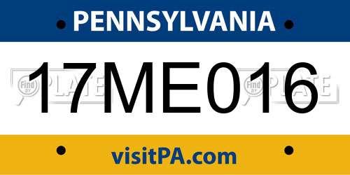 17ME016 Pennsylvania License Plate