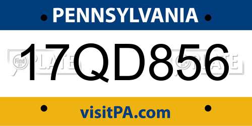 17QD856 Pennsylvania License Plate