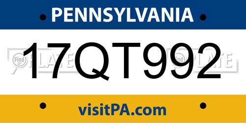 17QT992 Pennsylvania License Plate