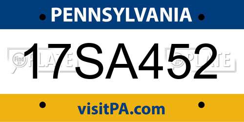 17SA452 Pennsylvania License Plate