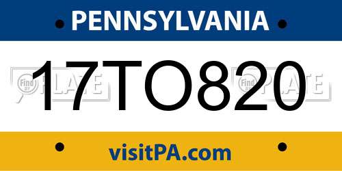 17TO820 Pennsylvania License Plate