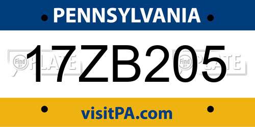 17ZB205 Pennsylvania License Plate