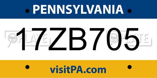17ZB705 Pennsylvania License Plate