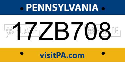 17ZB708 Pennsylvania License Plate