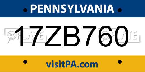 17ZB760 Pennsylvania License Plate