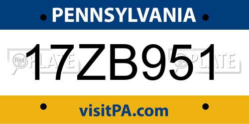 17ZB951 Pennsylvania License Plate