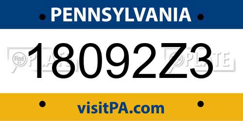 18092Z3 Pennsylvania License Plate
