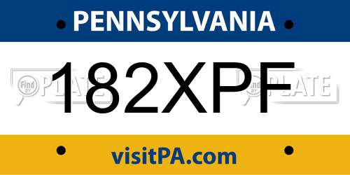 182XPF Pennsylvania License Plate
