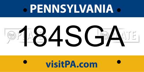 184SGA Pennsylvania License Plate
