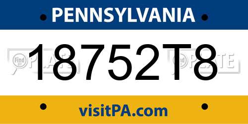 18752T8 Pennsylvania License Plate