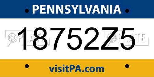 18752Z5 Pennsylvania License Plate